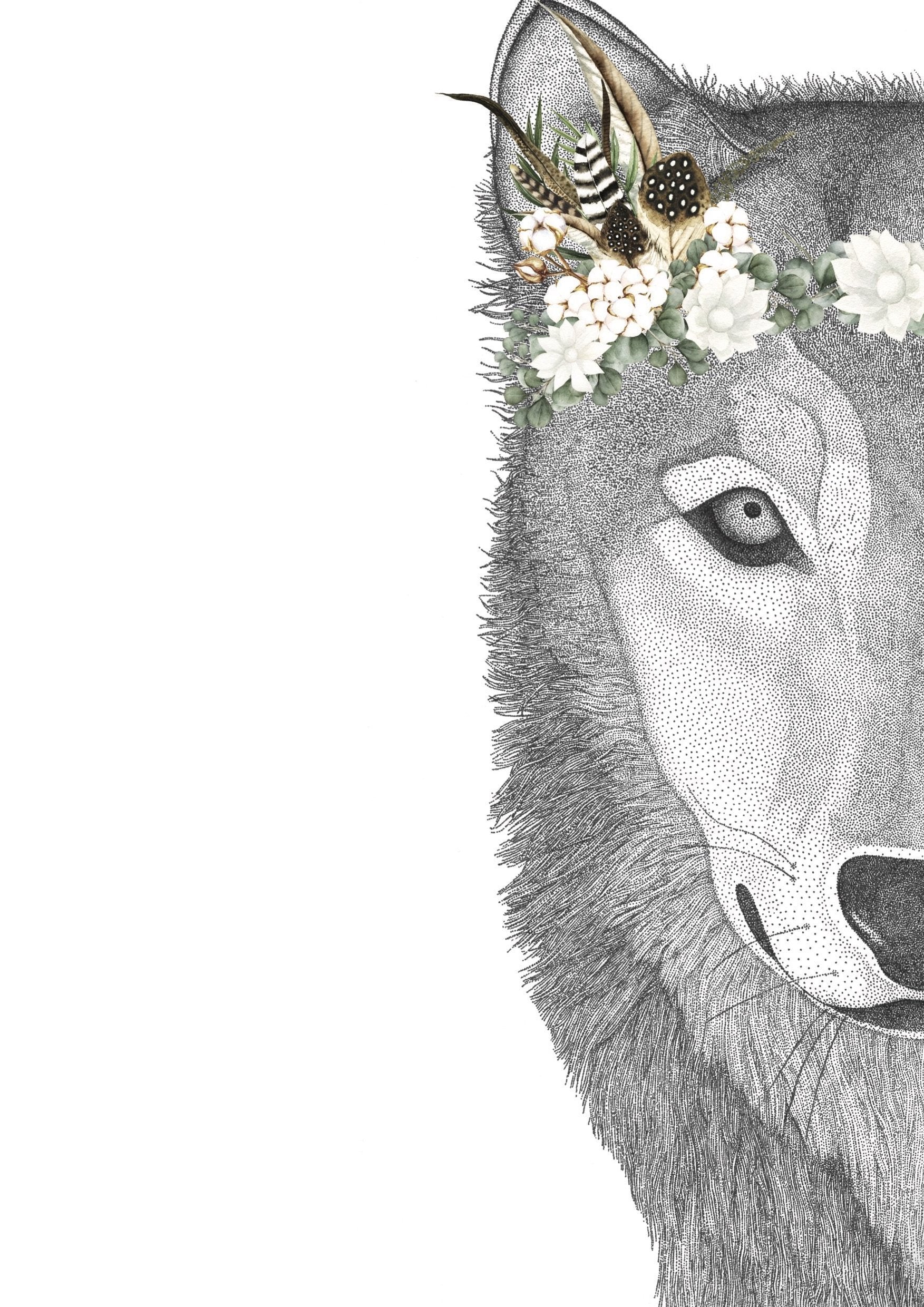 Willow the Wolf with Luxe Feather Crown