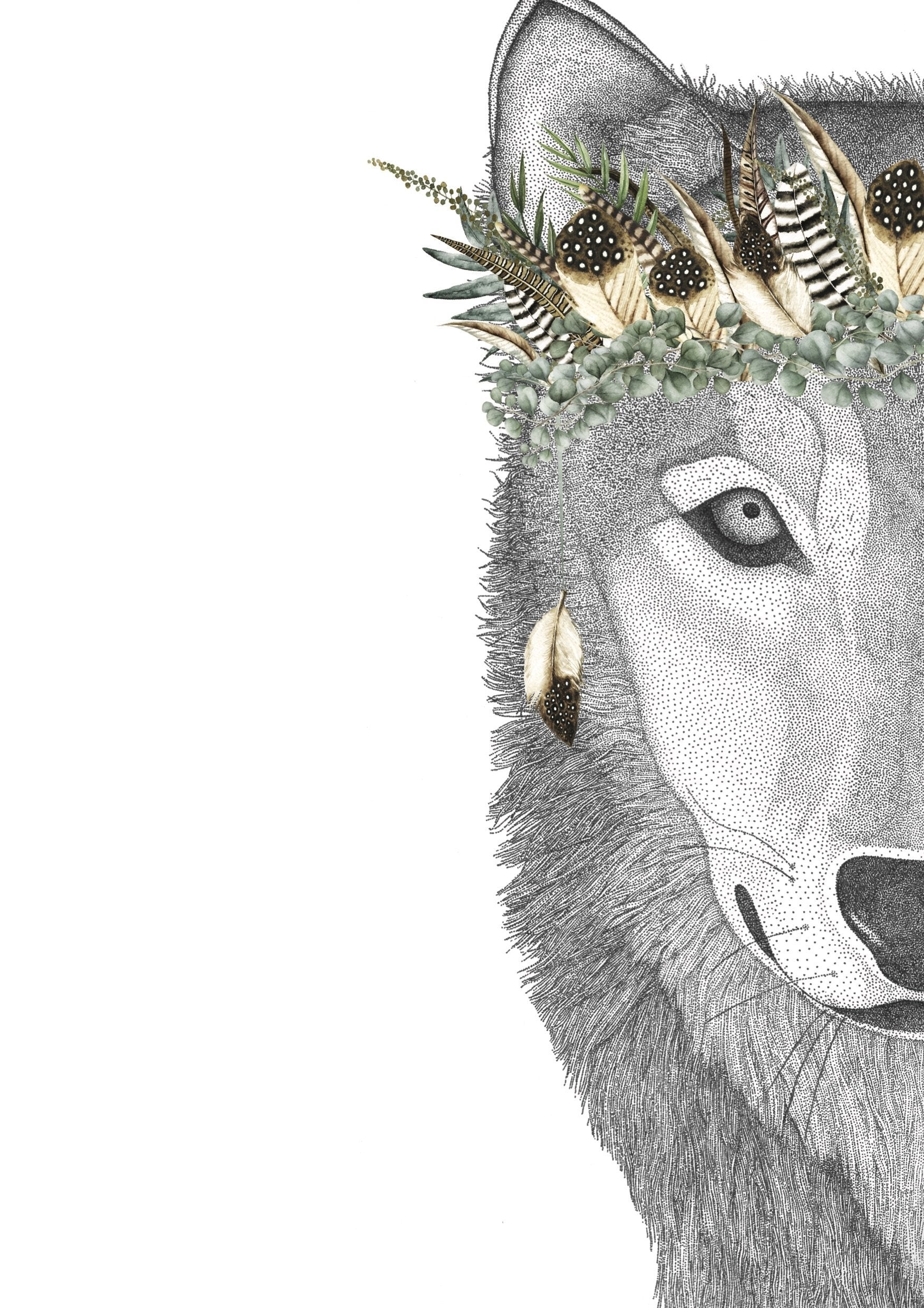 William the Wolf with Luxe Feather Crown