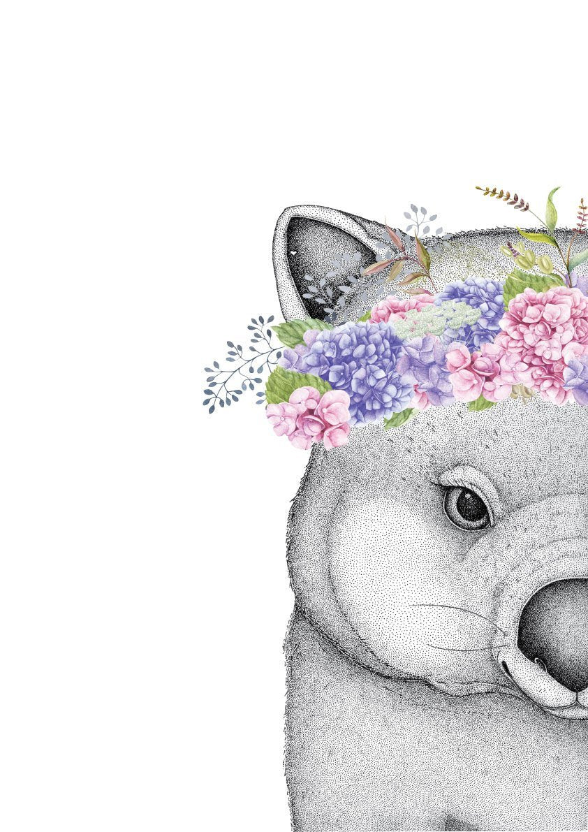 Winnie the Wombat with Hydrangea Crown